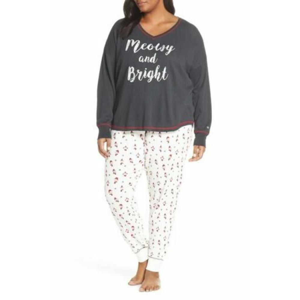 PJ Salvage Thermal Pajamas Meowy and Bright 2 PC Set Size 2X